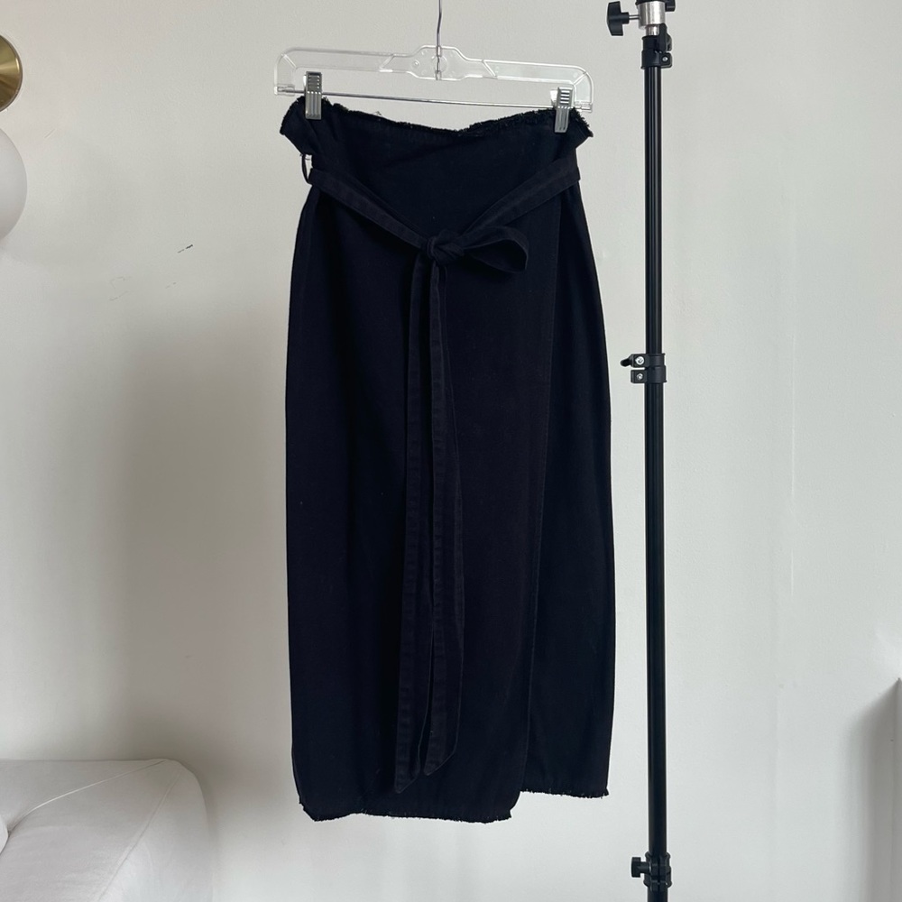Zara black linen wrap skirt with matching tie, size s